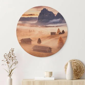 Tableau sur bois Brouillard d'automne dans les Alpes - Selagea - Rond 