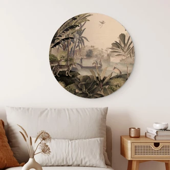 Cuadro de madera Sir Edward - Paisaje con leopardos - Redondo 