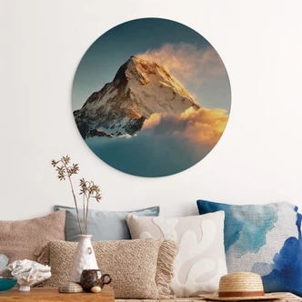 Tableau sur bois rond Lever de soleil sur un désert abstrait - Playell 
