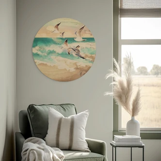 Holzbild Möwen am Strand - SpaceFrog Designs - Rund 