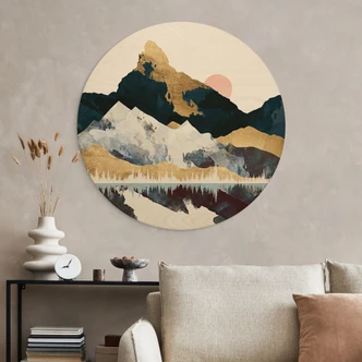 Holzbild Reflektion einer Winterlandschaft - SpaceFrog Designs - Rund Holzbild Reflektion einer Winterlandschaft - SpaceFrog Designs - Rund