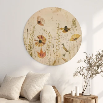 Holzbild Wilde Wiesenblumen im Sonnenlicht - Talen - Rund Holzbild Wilde Wiesenblumen im Sonnenlicht - Talen - Rund