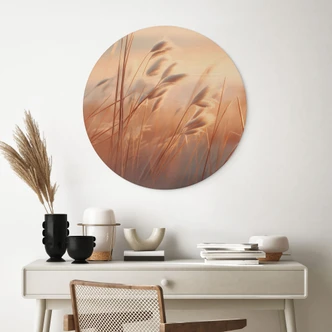 Tableau sur bois L'herbe des dunes au soleil couchant - Treechild - Rond 