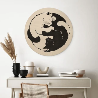 Holzbild Katzen Ying & Yang - Tunaboylu - Rund Holzbild Katzen Ying & Yang - Tunaboylu - Rund