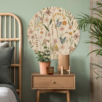 Wandcirkel Hout Lenteweide met vlinders - UN Designs 