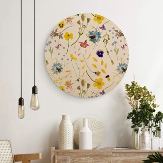 Trätavla i trä UN Designs - Torkade blommor - Rund 