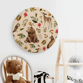 Trätavla i trä FN-design - Färgstark i skogen - Rund 