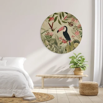 Cuadro de madera tucán en la selva paradisíaca - Diseños ONU - Redondo 