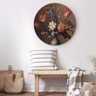 Tableau sur bois Van der Ast - Fleurs dans un vase Wan-Li - Rond 