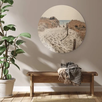 Tableau sur bois rond L'attente de la plage 