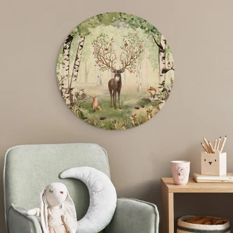 Holzbild Kikki Belle - Hirsch im Sommer - Rund Holzbild Kikki Belle - Hirsch im Sommer - Rund