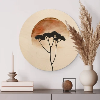Wandcirkel Hout Kubistika - Afrikaanse Woestijn 
