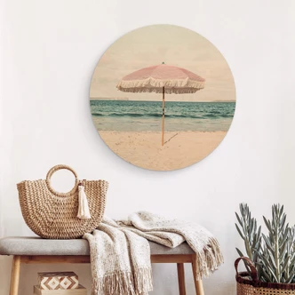 Obraz drewniany Sisi & Seb - Różowy parasol - Okrągły Obraz drewniany Sisi & Seb - Różowy parasol - Okrągły