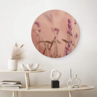 Tableau sur bois rond Lavande délicate 
