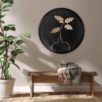 Poster rond 1X Studio - Feuilles de chêne doré dans un vase 