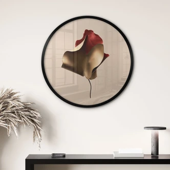 Poster Elegantes Blatt in Gold und Rot - Alma - Rund 