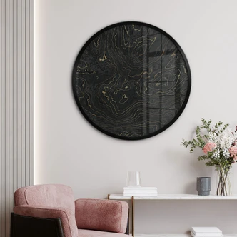 Poster Abstrakte Linien Schwarz-gold - Amini - Rund 