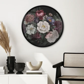 Poster Blumen Stillleben im Redouté-Stil - Bloomery Decor - Rund 