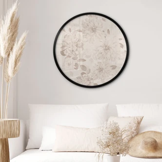 Poster Dahlien Shabby Chic Beige - Bloomery Decor - Rund 
