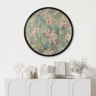 Poster Dschungel mit Papageien Grün - Bloomery Decor - Rund 