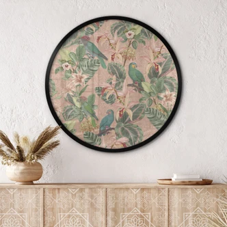 Poster Dschungel mit Papageien Rosa - Bloomery Decor - Rund 