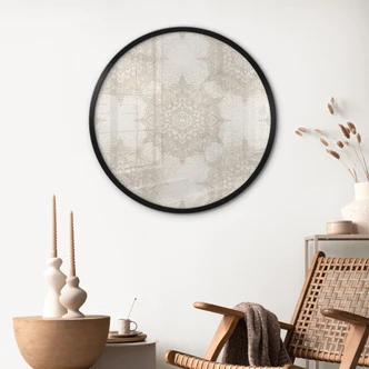 Elegante mandala Poster in zandgoud - Bloemdecor - Rond 