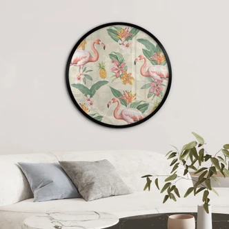Poster Flamingo und tropische Blätter - Bloomery Decor - Rund 