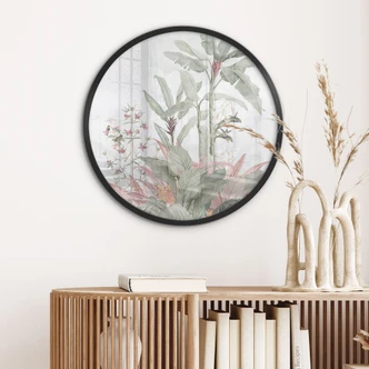 Poster Tropische Idylle mit Kolibri Blau - Bloomery Decor - Rund Poster Tropische Idylle mit Kolibri Blau - Bloomery Decor - Rund