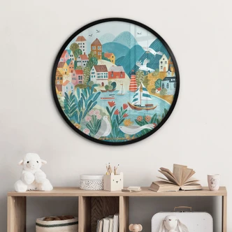 Poster Färgglad kustby på sommaren - Bonne Müller - Rund 