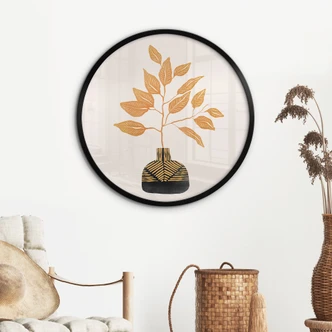 Poster Goldener Zweig mit Blättern - Cats & Dotz - Rund 