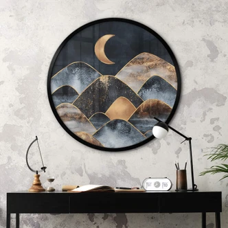 Poster Fredriksson - Berge im goldenen Mondlicht - Rund 