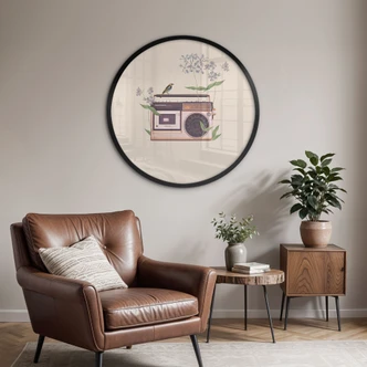 Poster Retro Radio floral - Frida Floral Studio - Rund 