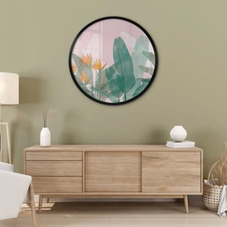 Poster Botanical illustration in green and pink - Goed Blauw - Round 