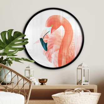 Poster Goed Blauw - Pink Flamingo - Rund 