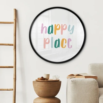 Spruch Poster - Happy place - Rund 