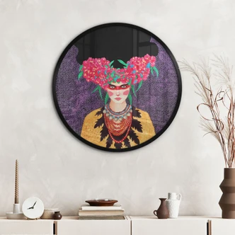 Poster Frau mit Blütenkranz und Stärke - Hülya - Rund 