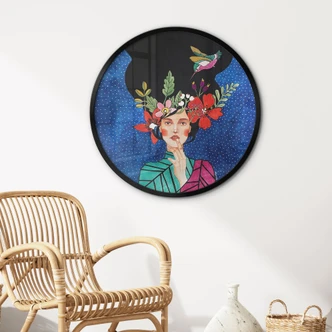 Poster Frau mit Kolibri in der Sternennacht - Hülya - Rund 