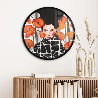 Poster Frau mit Retro-Mohnblumen - Hülya - Rund 