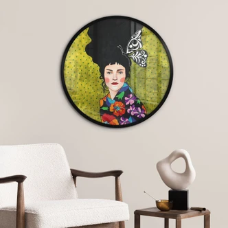 Poster vrouw met vlinder in haar haar - Hülya - Rond Poster vrouw met vlinder in haar haar - Hülya - Rond