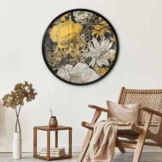 Póster Esplendor de flores en ocre - Póster redondo de flores - Jaszke 