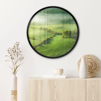Poster Idyllische Felder im Nebel - Keller - Rund 