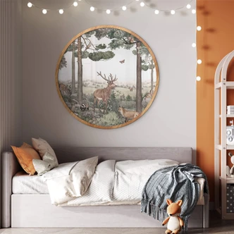 Poster Kikki Belle - Inhemska djur i skogen - Rund Poster Kikki Belle - Inhemska djur i skogen - Rund