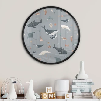 Maritime underwater world poster - Whales and marine animals - Kikki Belle - Round 