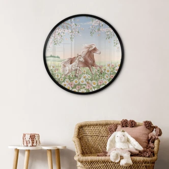 Poster Pferde auf der Blumenwiese - Kikki Belle - Rund 