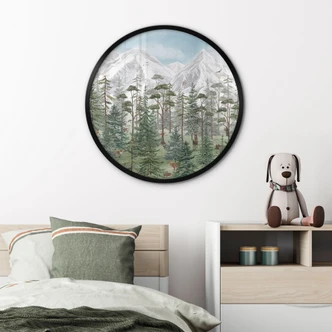 Kinderposter Waldtiere im grünen Alpenwald - Kikki Belle - Rund 