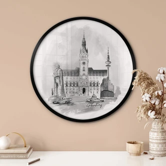 Ronde Poster Love your City - Hamburg zwart wit illustratie 