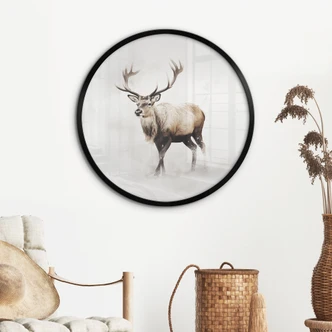 Poster Hirsch im weißen Winter - Magnusson - Rund 
