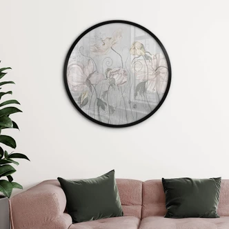 Poster di fiori in stile vintage in grigio - Ms Tiff - Rotondo 