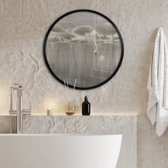 Poster Lotusbloemen met zwaan in water in grijs - Ms Tiff - Rond 