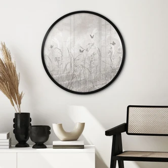 Poster wilde bloemenweide met vlinders in Scandinavisch ontwerp - Ms Tiff - Rond 